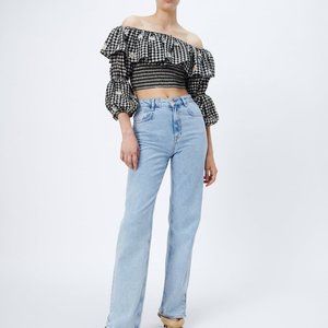 ZARA Sunflower Gingham Embroidery Cropped Top